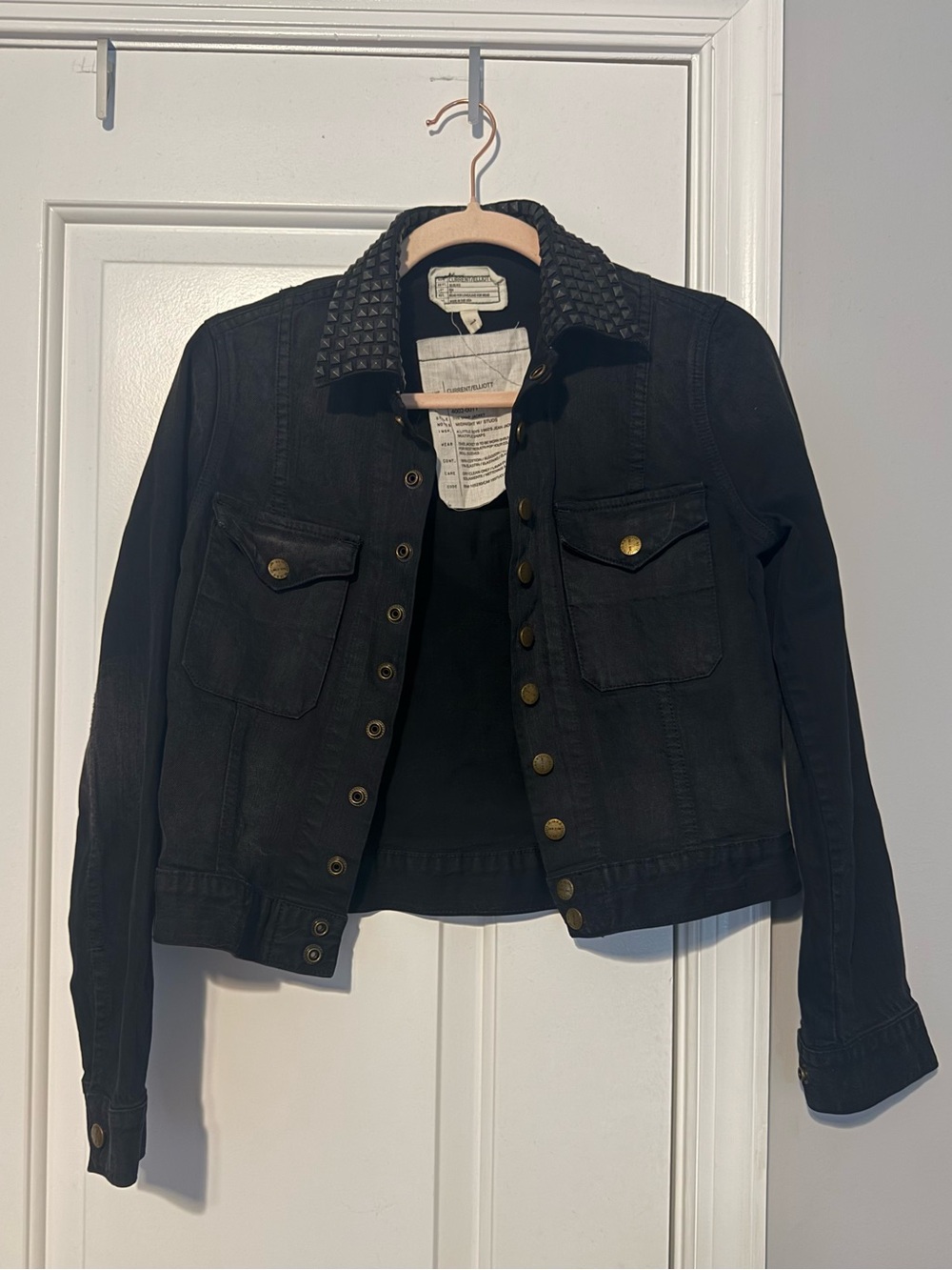 Current/Elliott The Snap Jacket Midnight Studded Cropped Denim Jacket Size 1 S